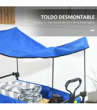 Carro Plegable con Toldo Desmontable Longitud y Ángulo del Mango Ajustables y Bolsa de Transporte Carga 100 kg Azul