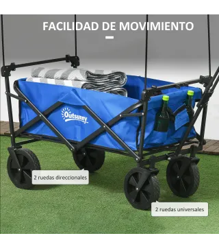 Carro Plegable con Toldo Desmontable Longitud y Ángulo del Mango Ajustables y Bolsa de Transporte Carga 100 kg Azul