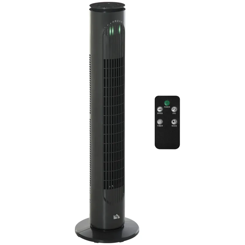 Ventilador de Torre Silencioso con Control Remoto 3 Velocidades 3 Modos Temporizador 10H Oscilación 70° Gris Oscuro