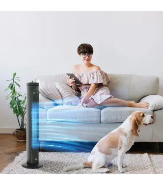 Ventilador de Torre Silencioso con Control Remoto 3 Velocidades 3 Modos Temporizador 10H Oscilación 70° Gris Oscuro