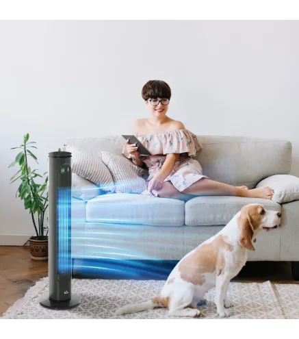 Ventilador de Torre Silencioso con Control Remoto 3 Velocidades 3 Modos Temporizador 10H Oscilación 70° Gris Oscuro