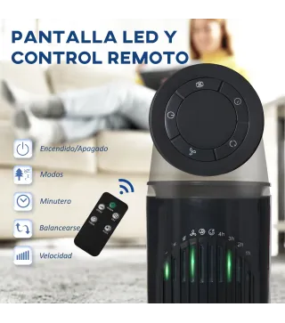 Ventilador de Torre Silencioso con Control Remoto 3 Velocidades 3 Modos Temporizador 10H Oscilación 70° Gris Oscuro