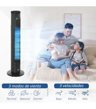 Ventilador de Torre Silencioso con Control Remoto 3 Velocidades 3 Modos Temporizador 10H Oscilación 70° Gris Oscuro