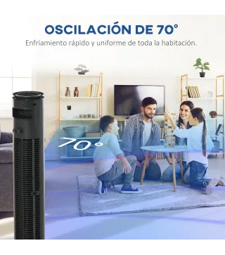 Ventilador de Torre Silencioso con Control Remoto 3 Velocidades 3 Modos Temporizador 10H Oscilación 70° Gris Oscuro