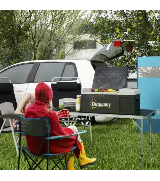 Nevera de Coche 16L -20℃-10℃ 12 / 24V DC y 100-240V CA con Modos ECO/MAX para Camping Viajes 60x32x26 cm Negro y Gris