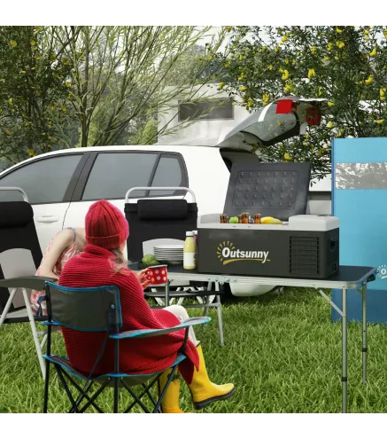 Nevera de Coche 16L -20℃-10℃ 12 / 24V DC y 100-240V CA con Modos ECO/MAX para Camping Viajes 60x32x26 cm Negro y Gris