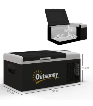 Nevera de Coche 16L -20℃-10℃ 12 / 24V DC y 100-240V CA con Modos ECO/MAX para Camping Viajes 60x32x26 cm Negro y Gris