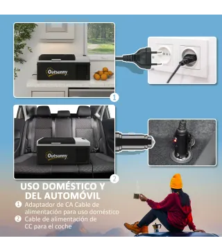 Nevera de Coche 16L -20℃-10℃ 12 / 24V DC y 100-240V CA con Modos ECO/MAX para Camping Viajes 60x32x26 cm Negro y Gris