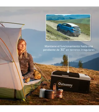 Nevera de Coche 16L -20℃-10℃ 12 / 24V DC y 100-240V CA con Modos ECO/MAX para Camping Viajes 60x32x26 cm Negro y Gris