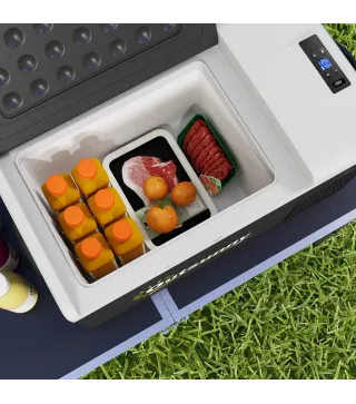 Nevera de Coche 16L -20℃-10℃ 12 / 24V DC y 100-240V CA con Modos ECO/MAX para Camping Viajes 60x32x26 cm Negro y Gris