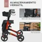 Andador para Ancianos Plegable de Aluminio con Asiento 4 Ruedas Altura Ajustable Frenos de Maneta Rojo y Negro