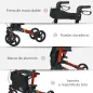 Andador para Ancianos Plegable de Aluminio con Asiento 4 Ruedas Altura Ajustable Frenos de Maneta Rojo y Negro