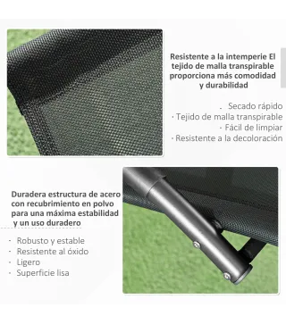 Tumbona Mecedora con Reposacabezas Reposabrazos y Marco Metálico Carga 120 kg para Interior y Exterior 155x61x88cm Negro