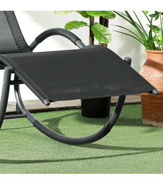 Tumbona Mecedora con Reposacabezas Reposabrazos y Marco Metálico Carga 120 kg para Interior y Exterior 155x61x88cm Negro