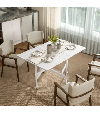 Mesa de Comedor Plegable para 4-6 Personas con Ruedas y Alas Abatibles Mesa Abatible para Cocina 120x80x73 cm Blanco