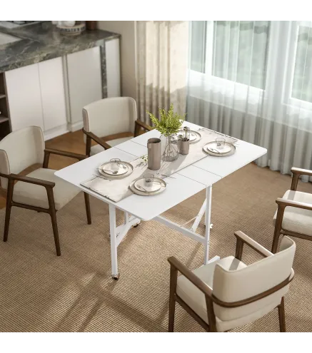 Mesa de Comedor Plegable para 4-6 Personas con Ruedas y Alas Abatibles Mesa Abatible para Cocina 120x80x73 cm Blanco