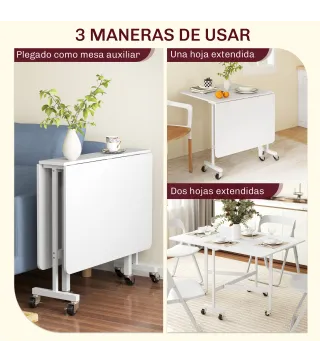 Mesa de Comedor Plegable para 4-6 Personas con Ruedas y Alas Abatibles Mesa Abatible para Cocina 120x80x73 cm Blanco