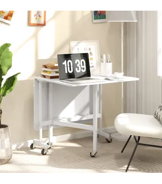 Mesa de Comedor Plegable para 4-6 Personas con Ruedas y Alas Abatibles Mesa Abatible para Cocina 120x80x73 cm Blanco