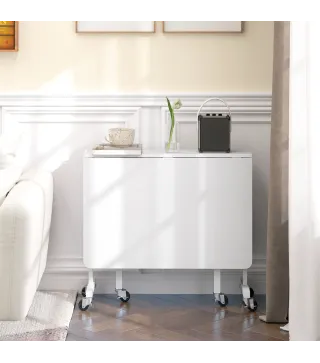 Mesa de Comedor Plegable para 4-6 Personas con Ruedas y Alas Abatibles Mesa Abatible para Cocina 120x80x73 cm Blanco