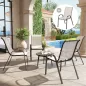 Set de 4 Sillas de Exterior Apilables con Asiento de Malla Respaldo Alto y Marco de Acero para Jardín Beige y Negro