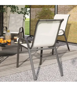Set de 4 Sillas de Exterior Apilables con Asiento de Malla Respaldo Alto y Marco de Acero para Jardín Beige y Negro