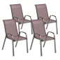 Set de 4 Sillas de Exterior Apilables Asiento de Malla Respaldo Alto y Marco de Acero para Jardín Marrón Oscuro y Negro