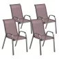 Set de 4 Sillas de Exterior Apilables Asiento de Malla Respaldo Alto y Marco de Acero para Jardín Marrón Oscuro y Negro