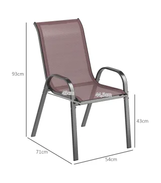 Set de 4 Sillas de Exterior Apilables Asiento de Malla Respaldo Alto y Marco de Acero para Jardín Marrón Oscuro y Negro