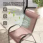 Set de 4 Sillas de Exterior Apilables Asiento de Malla Respaldo Alto y Marco de Acero para Jardín Marrón Oscuro y Negro