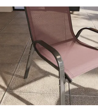 Set de 4 Sillas de Exterior Apilables Asiento de Malla Respaldo Alto y Marco de Acero para Jardín Marrón Oscuro y Negro