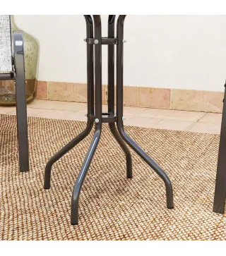 Conjunto de Jardín de 3 Piezas con Mesa Redonda Encimera de Vidrio y Sillas Apilables para Exteriores Gris Claro