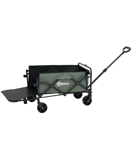 Carro de Jardín Plegable con Mango Telescópico Ajustable Puerta Trasera Expandible para Campaña y Compra Verde