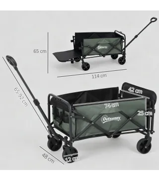 Carro de Jardín Plegable con Mango Telescópico Ajustable Puerta Trasera Expandible para Campaña y Compra Verde