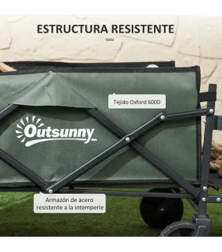 Carro de Jardín Plegable con Mango Telescópico Ajustable Puerta Trasera Expandible para Campaña y Compra Verde