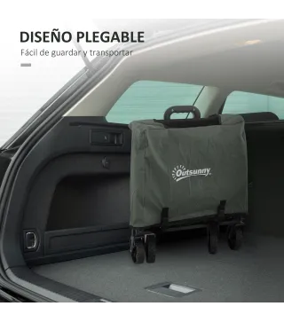 Carro de Jardín Plegable con Mango Telescópico Ajustable Puerta Trasera Expandible para Campaña y Compra Verde