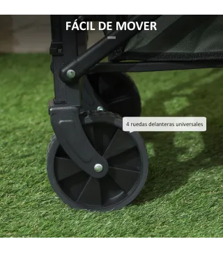 Carro de Jardín Plegable con Mango Telescópico Ajustable Puerta Trasera Expandible para Campaña y Compra Verde