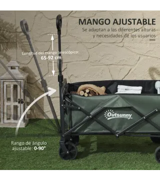 Carro de Jardín Plegable con Mango Telescópico Ajustable Puerta Trasera Expandible para Campaña y Compra Verde
