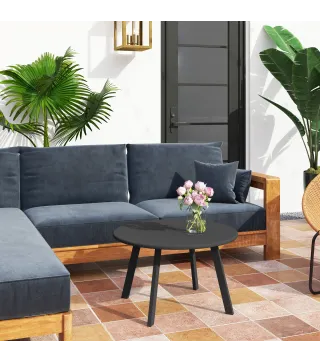 Mesa de Centro Redonda de Metal con Patas Antideslizantes y Borde Seguro para Patio Balcón Salón Ø70x42 cm Negro