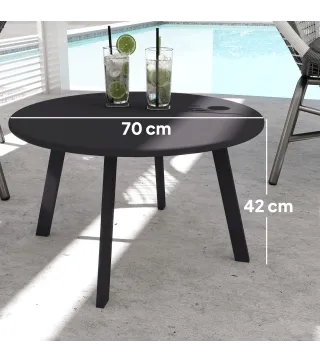 Mesa de Centro Redonda de Metal con Patas Antideslizantes y Borde Seguro para Patio Balcón Salón Ø70x42 cm Negro