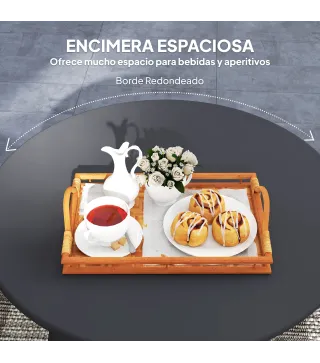 Mesa de Centro Redonda de Metal con Patas Antideslizantes y Borde Seguro para Patio Balcón Salón Ø70x42 cm Negro