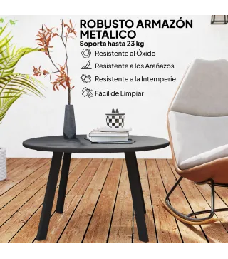 Mesa de Centro Redonda de Metal con Patas Antideslizantes y Borde Seguro para Patio Balcón Salón Ø70x42 cm Negro