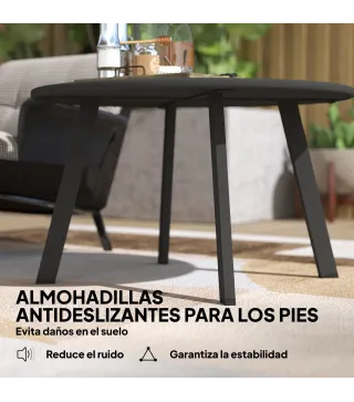 Mesa de Centro Redonda de Metal con Patas Antideslizantes y Borde Seguro para Patio Balcón Salón Ø70x42 cm Negro