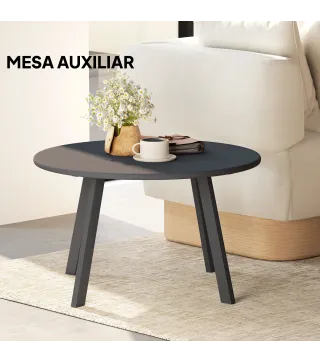 Mesa de Centro Redonda de Metal con Patas Antideslizantes y Borde Seguro para Patio Balcón Salón Ø70x42 cm Negro