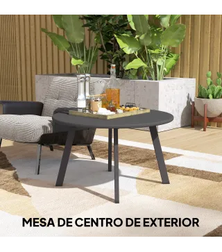 Mesa de Centro Redonda de Metal con Patas Antideslizantes y Borde Seguro para Patio Balcón Salón Ø70x42 cm Negro