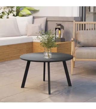 Mesa de Centro Redonda de Metal con Patas Antideslizantes y Borde Seguro para Patio Balcón Salón Ø70x42 cm Negro