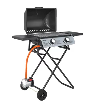 Barbacoa de Gas con 2 Quemadores 2,8 KW Tapa Termómetro Mesas Laterales y 2 Ruedas 101x50x102 cm Negro