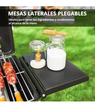 Barbacoa de Gas con 2 Quemadores 2,8 KW Tapa Termómetro Mesas Laterales y 2 Ruedas 101x50x102 cm Negro