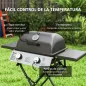 Barbacoa de Gas con 2 Quemadores 5,6 KW Tapa Termómetro Mesas Laterales y 2 Ruedas 101x50x102 cm Negro