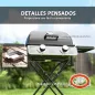 Barbacoa de Gas con 2 Quemadores 5,6 KW Tapa Termómetro Mesas Laterales y 2 Ruedas 101x50x102 cm Negro