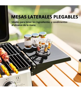 Barbacoa de Gas Compacta con 2 Quemadores Termómetro Estantes Laterales Plegables y Bandeja de Goteo 101x48x41 cm Negro